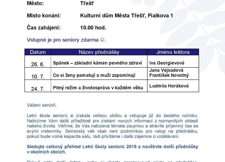 LETNÍ ŠKOLA SENIORŮ