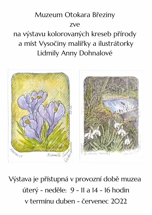 Výstava kolorovaných kreseb přírody a míst Vysočiny malířky a ilustrátorky Lidmily Anny Dohnalové (foto 1)