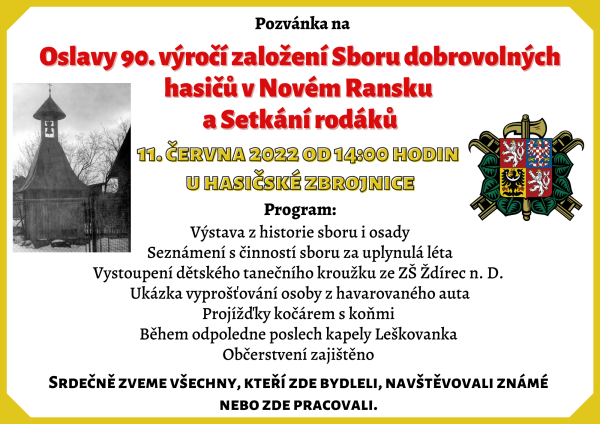 Oslavy 90. výročí založení SDH v Novém Ransku a Setkání rodáků (foto 1)