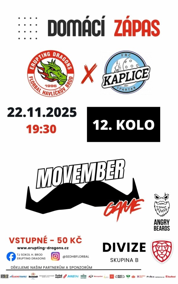 MOVEMBER GAME: DRACI vs Spartak Kaplice (FLORBAL) (foto 1)